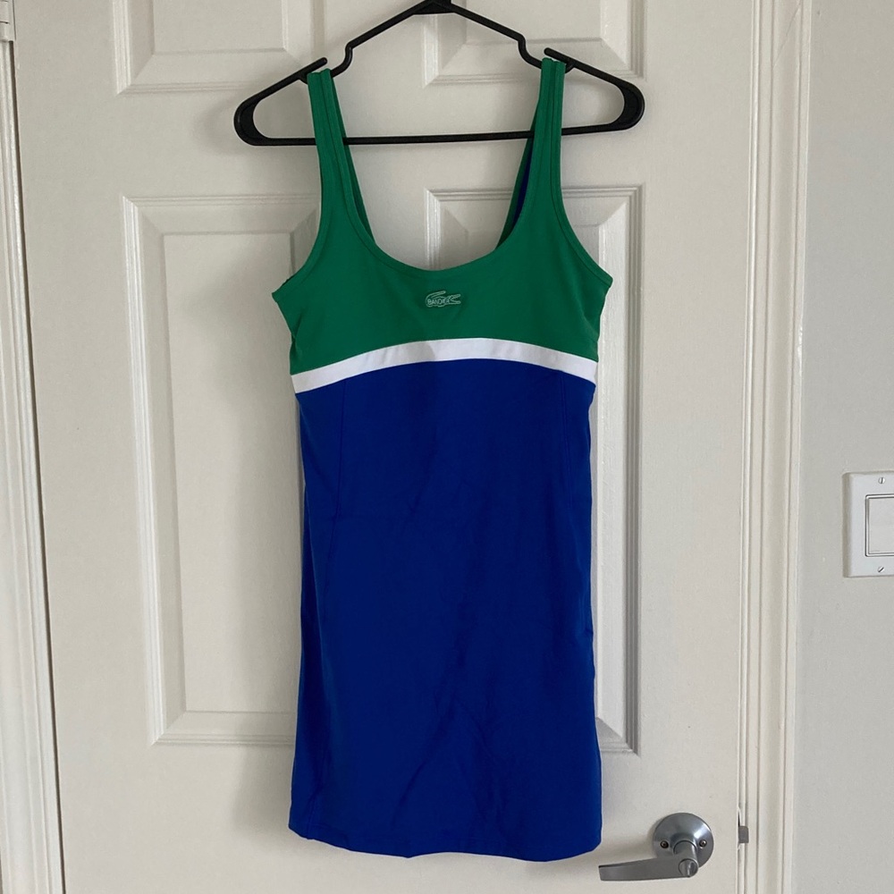 Lacoste Colorblock Green and Blue Tennis Dress. Attached shorts. Like New.